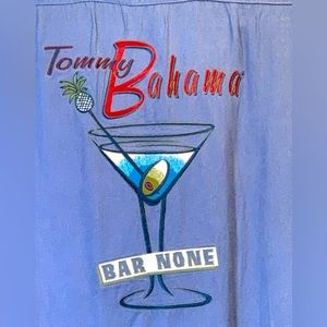 Tommy Bahama mens M button down casual shirt blue w/ embroidered back graphic